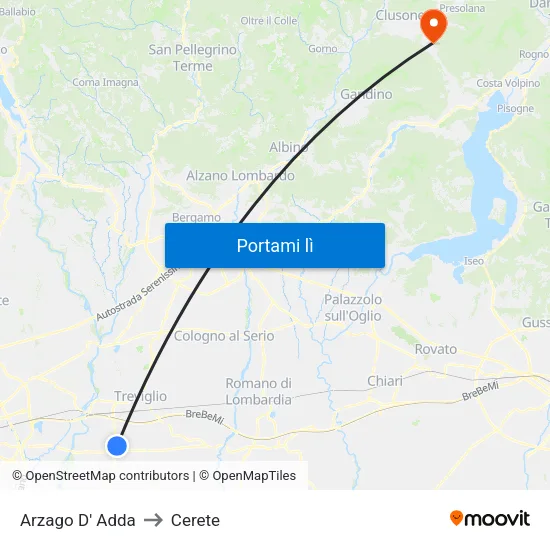 Arzago D' Adda to Cerete map