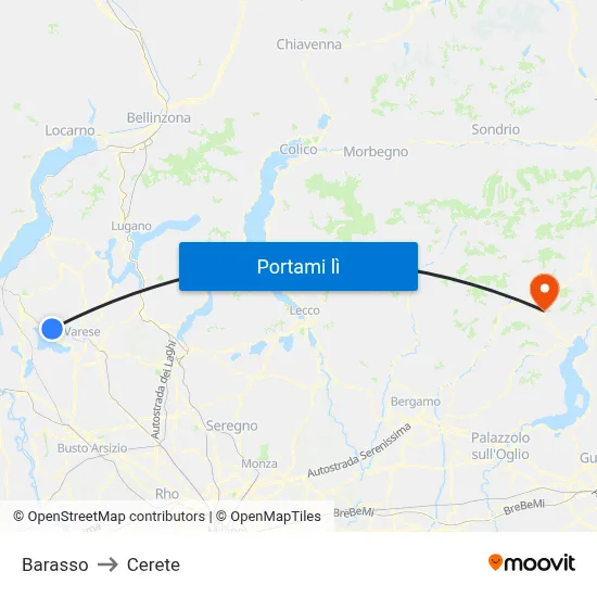 Barasso to Cerete map