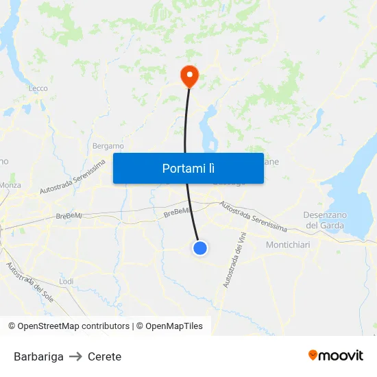 Barbariga to Cerete map