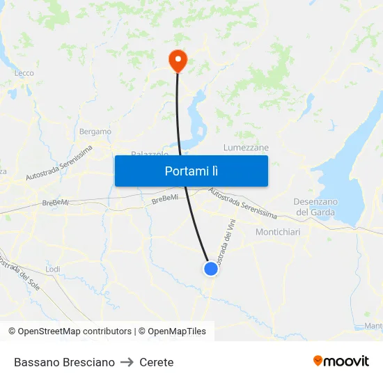 Bassano Bresciano to Cerete map