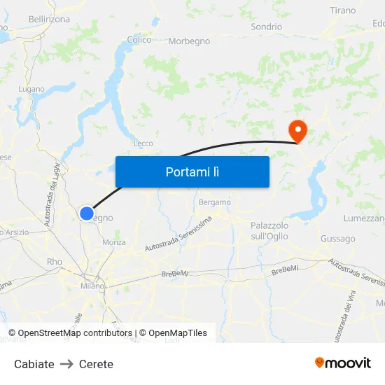 Cabiate to Cerete map