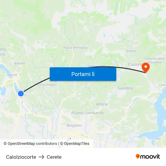 Calolziocorte to Cerete map