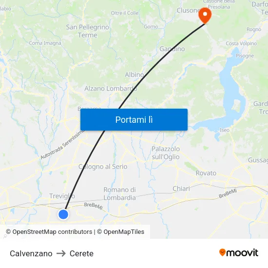 Calvenzano to Cerete map