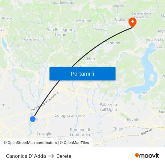 Canonica D' Adda to Cerete map