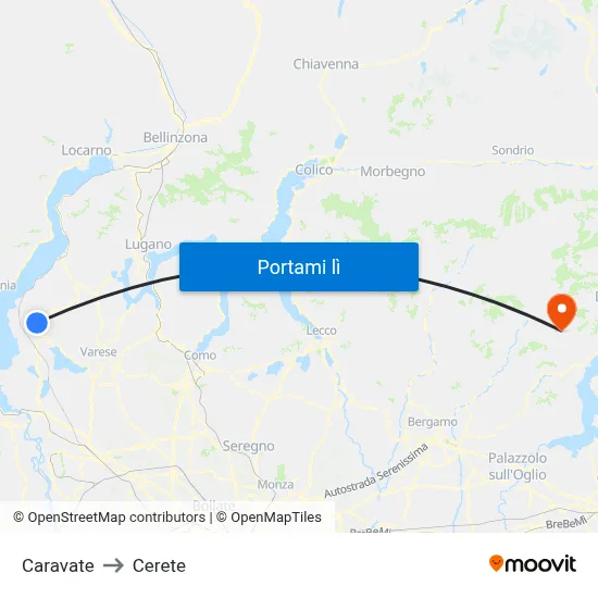 Caravate to Cerete map