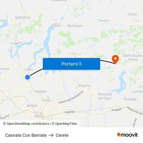 Casnate Con Bernate to Cerete map