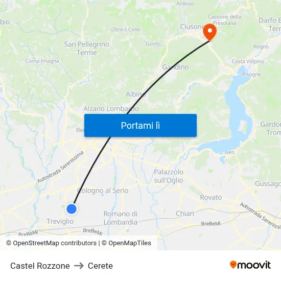 Castel Rozzone to Cerete map