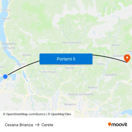 Cesana Brianza to Cerete map