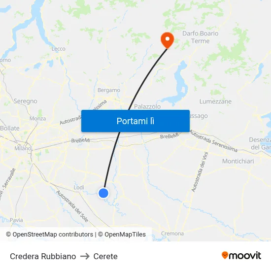 Credera Rubbiano to Cerete map