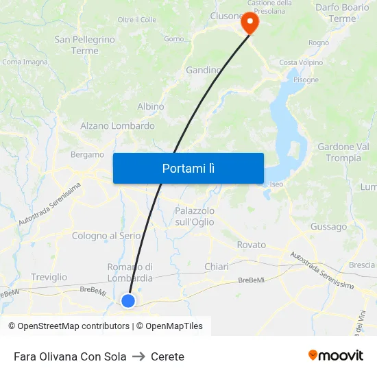 Fara Olivana Con Sola to Cerete map