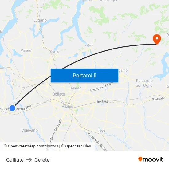 Galliate to Cerete map