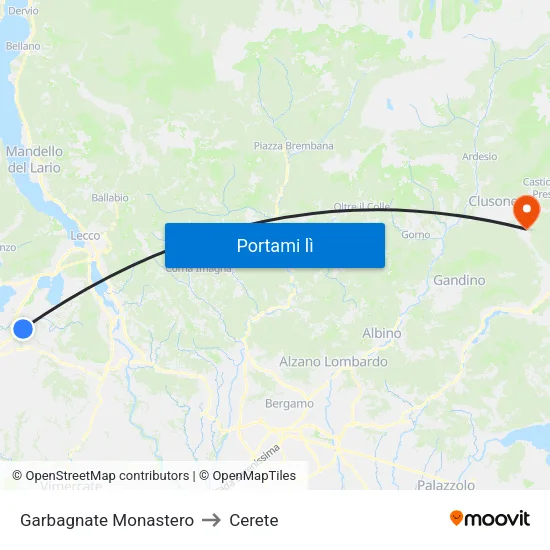 Garbagnate Monastero to Cerete map