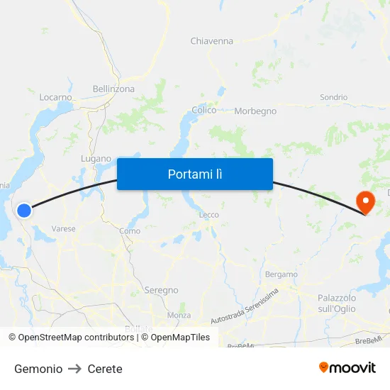 Gemonio to Cerete map