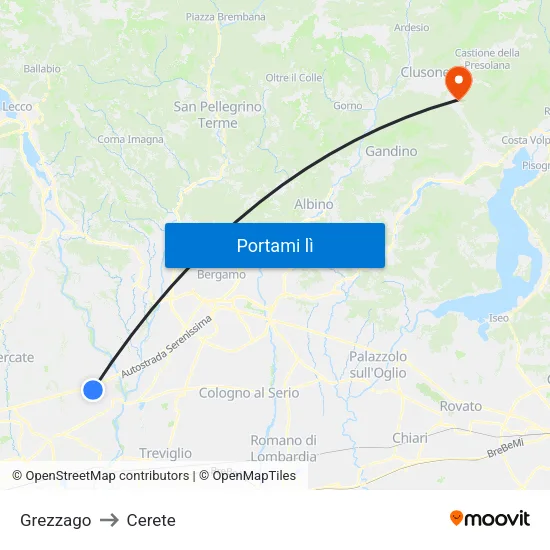 Grezzago to Cerete map