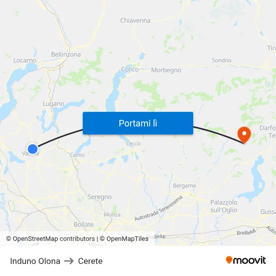Induno Olona to Cerete map