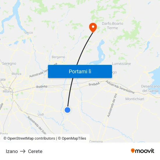 Izano to Cerete map