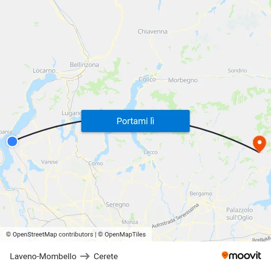 Laveno-Mombello to Cerete map