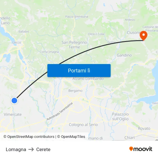 Lomagna to Cerete map