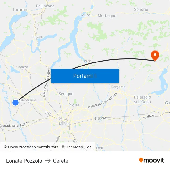 Lonate Pozzolo to Cerete map