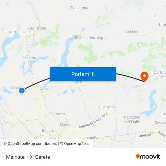 Malnate to Cerete map