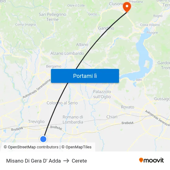 Misano Di Gera D' Adda to Cerete map