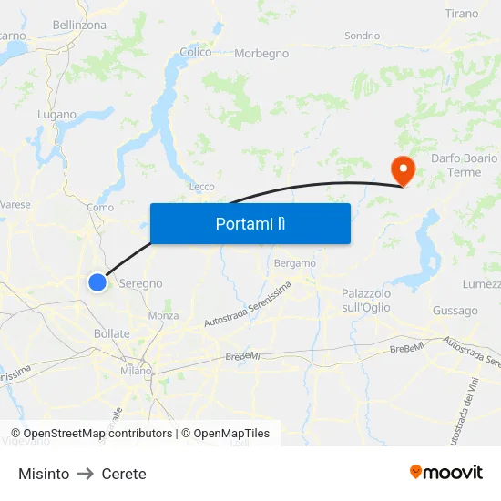 Misinto to Cerete map