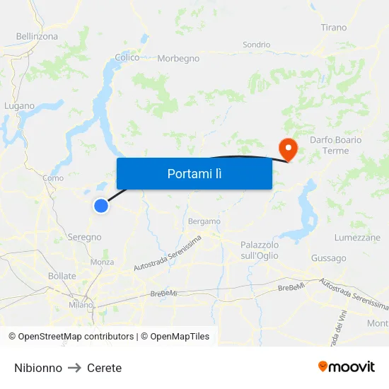 Nibionno to Cerete map