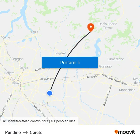 Pandino to Cerete map