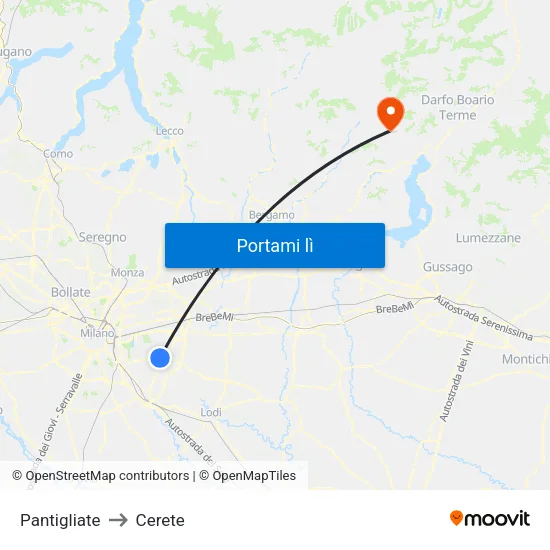 Pantigliate to Cerete map