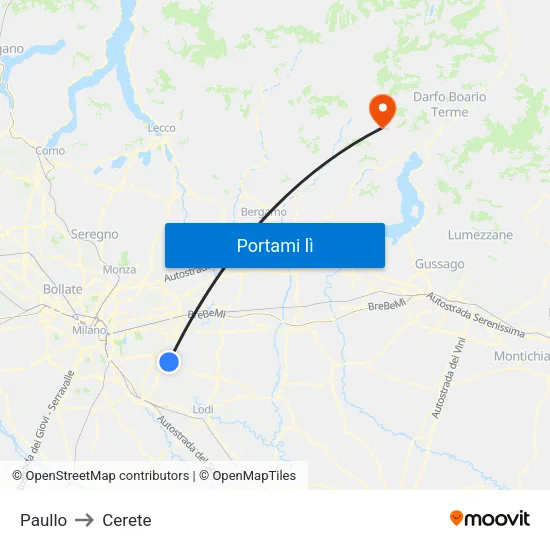 Paullo to Cerete map