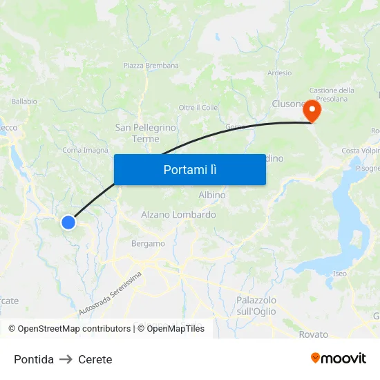 Pontida to Cerete map