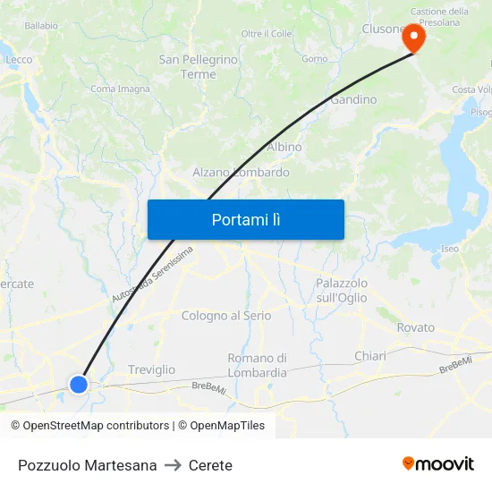 Pozzuolo Martesana to Cerete map