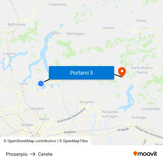 Proserpio to Cerete map
