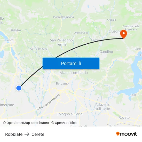 Robbiate to Cerete map