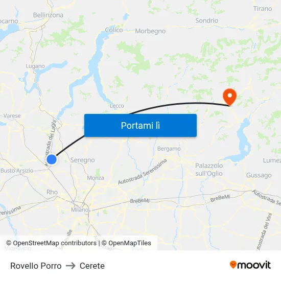 Rovello Porro to Cerete map