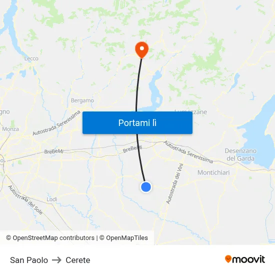 San Paolo to Cerete map