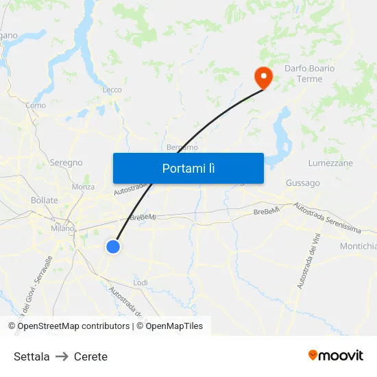 Settala to Cerete map