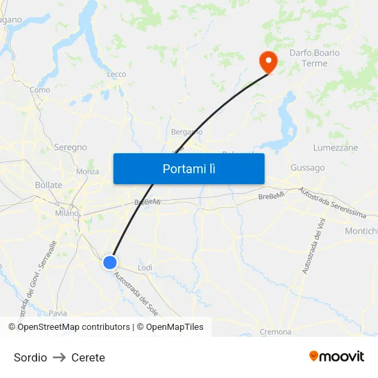 Sordio to Cerete map