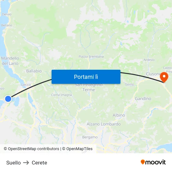 Suello to Cerete map