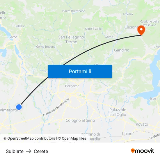 Sulbiate to Cerete map