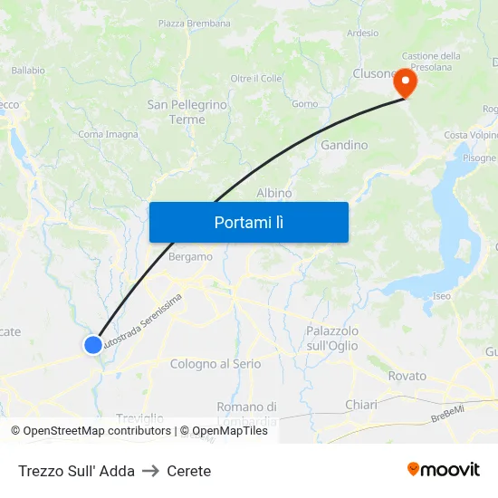 Trezzo Sull' Adda to Cerete map