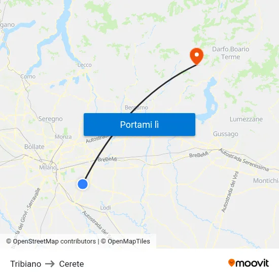 Tribiano to Cerete map