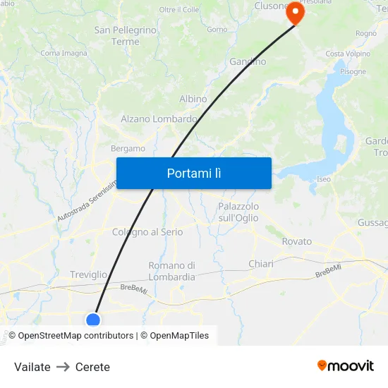 Vailate to Cerete map