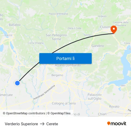 Verderio Superiore to Cerete map