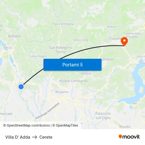 Villa D' Adda to Cerete map