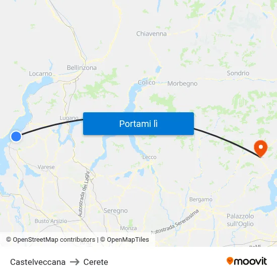Castelveccana to Cerete map