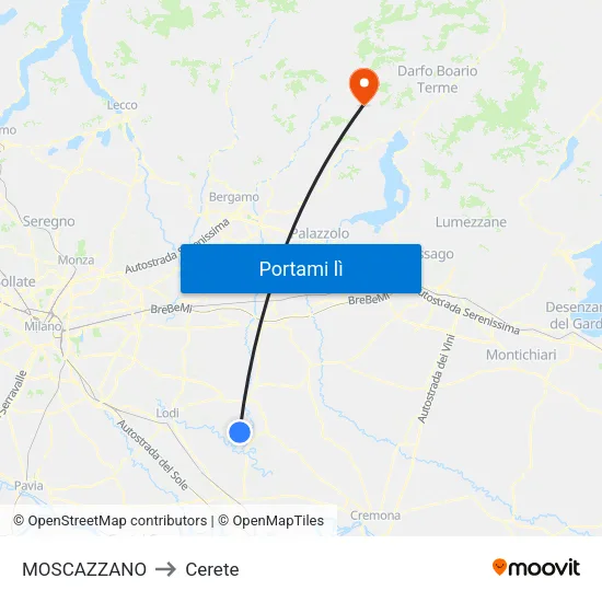 MOSCAZZANO to Cerete map