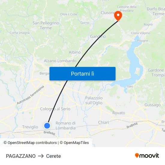 PAGAZZANO to Cerete map