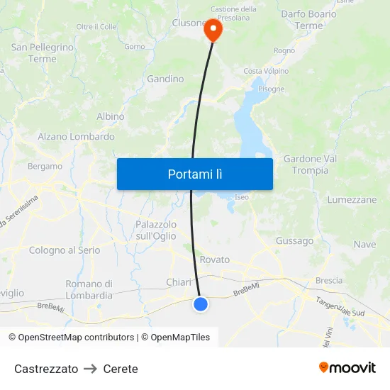 Castrezzato to Cerete map