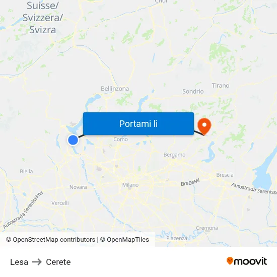 Lesa to Cerete map